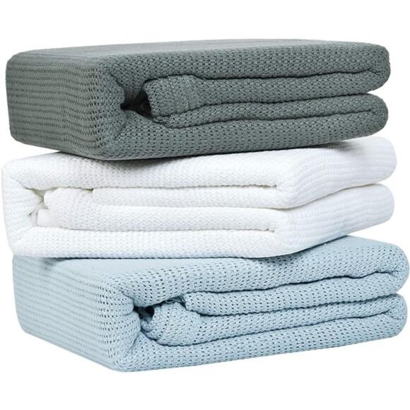 Leno Weave Ice Grey Blanket, Queen 100% Cotton, Lightweight, Warm, Extra-Fluffy - Picture 6 of 7